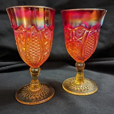 2 Vintage Indiana Carnival Glass Amberina Sunset Iridescent  Goblet • $30