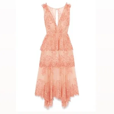 Alice Mccall Clementine Lace Peplum Tiered Gown In Nude Beige Orange Peach 14 • $129