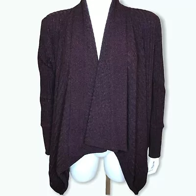 Athleta Womens Cardigan Sweater M Tiburon Open Draped Ribbed Knit Maroon 348864 • $19.99