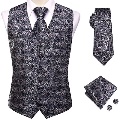 NEW Men's Paisley Design Dress Vest And Neck Tie Hankie Set For Suit Or Tuxedo • $20.83