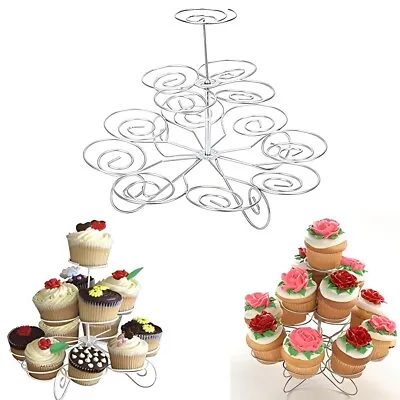 3 Tier Metal Cupcake Stand Holder Tower Wedding Party Dessert Carrier Display 13 • $15.99