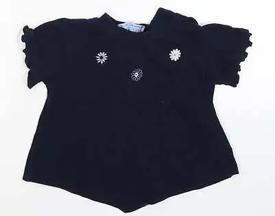 Pampolina Girls Blue Crew Neck Floral Cotton Pullover Jumper Size 3 Years • £3.50