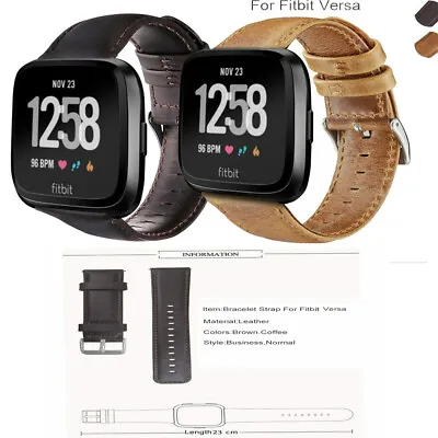 $21.18 • Buy Durable Leather Bracelet Strap For Fitbit Versa/ Lite Women Men Smart Watch Band