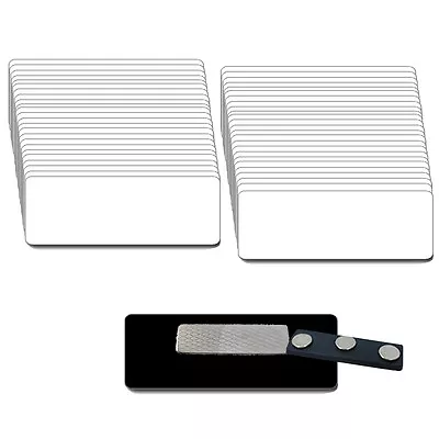 50 Blank 1 1/4 X 3 White/black Name Badge Kit (a) Rounded Corners Magnets Labels • $126