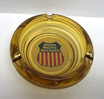 Vintage Union Pacific Railroad Ashtray Thick Caramel Glass 4 1/4” Radius Train • $12.99