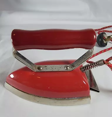 Vintage Mini Travel Clothes Utility Iron Electric Red Porcelain Enamel 115V 30W • $30