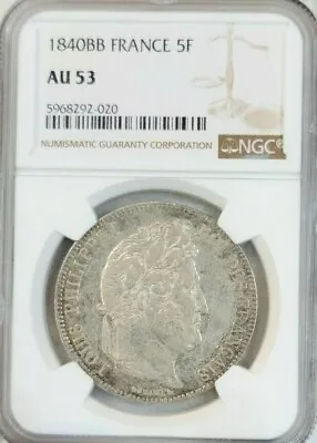 1840 France Silver 5 Francs Louis Philippe I Ngc Au 53 High Grade Beautiful Coin • $249.95