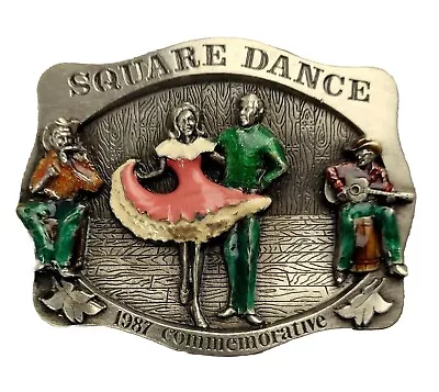 Square Dance Belt Buckle 1987 Vintage Western Dancing Musicians Country  • $24.99