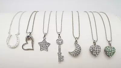 $18 • Buy J BOX 16 In CLEAR GREEN CRYSTAL U HEART STAR KEY MOON SILVER PENDANT NECKLACE 