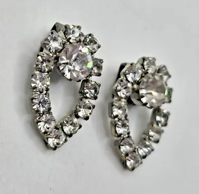 Estate Vtg Antique Tear Drop Shaped Rhinestone Silver Tone Dress Shoe Clips • $18.99