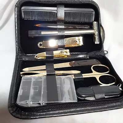 Manicure Grooming Leather Zipper Bag Travel Kit With Razor Comb Nail Clippers • $18.95