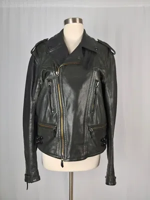 Burberry London Men's 50 Medium Black Leather Moto Motorcycle Jacket • $675