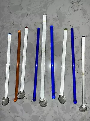 Swizzle Stir Sticks Glass 9 Vintage Cobalt Blue Amber Clear Spoons • $24