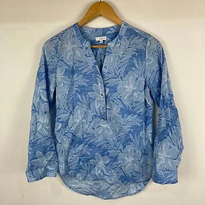 W Lane Top Womens 8 Blue Floral Long Sleeve V-Neck Shirt Blouse 20815 • $7.16