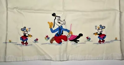 1930s Vtg Disney Goofy Minnie Mouse Linen Embroidery Coverlet Childs Sheet • $30