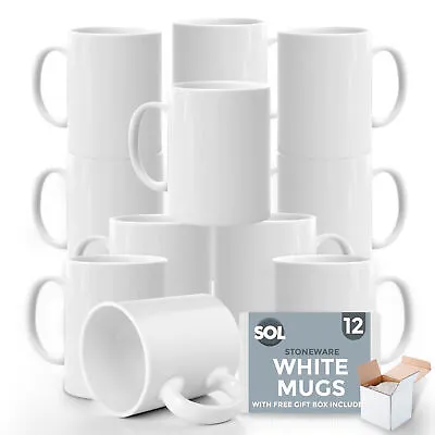 12-36pk Plain WHITE Mugs 11oz Large Coffee Tea Set Of Blank Bulk Cups + Boxes • £19.99