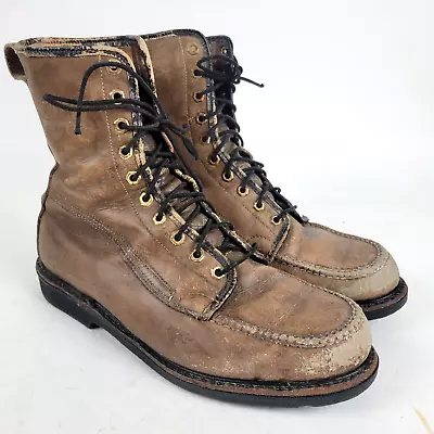VTG Distressed Insulated Sears Men's Work Boots Moc Toe Brown Leather Size 11 E • $59.99