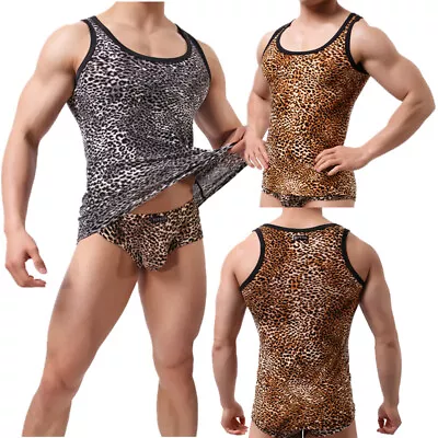 £10.19 • Buy Mens Undershirt Leopard Printed Stretchy Vest Sleeveless T-shirts Male Tank Tops