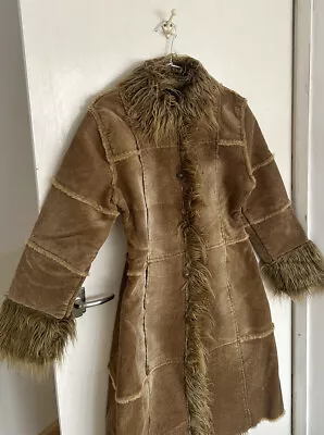 £30 • Buy Size 4-6 Y2k Miss Posh Tan Afghan Corduroy Fur Coat