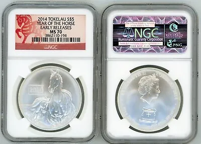 2014 $5 Silver Tokelau Year Of The Horse MS70 NGC Early Releases • $89