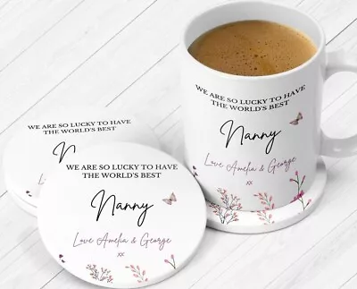 Personalised Nanny Gifts Nan Grandma Nana Mug And Coaster Birthday Christmas • £6.64