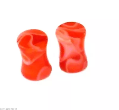 PAIR-Marble Red Acrylic Double Flare Ear Plugs 03mm/8 Gauge Body Jewelry • $7.99