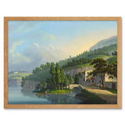 £24.99 • Buy Bleuler Lake Como Italy Trees Buildings Painting Wall Art Print Framed 12x16