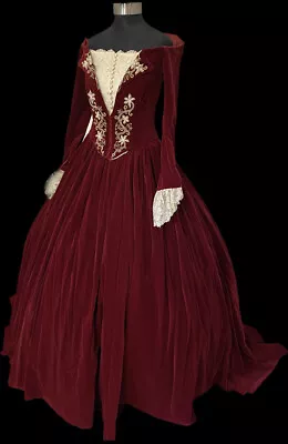 Silk VINTAGE Red Velvet Medieval Style Catherine Davighi Wedding Dress Size 10 • £750