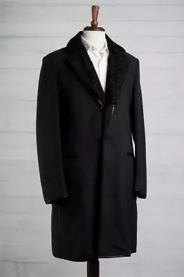 Zilli $14500 NWT Anthracite Gray Thick Silk Snake Skin Trims Overcoat (50 IT) M • $2895