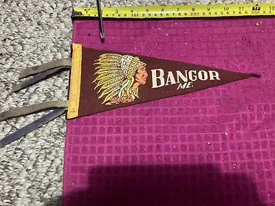 Rare VINTAGE BANGOR Maine ME SOUVENIR Pennant INDIAN Native American HEADDRESS • $21.69