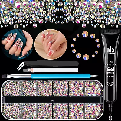 Rhinestones For Nails Manicure Kit With Nail Rhinestone Glue Gel 2-6Mm Flat Ba • $19.99