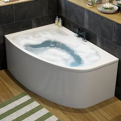 £329 • Buy Modern Corner Acyrlic Bath Back To Wall Bathtub White Side Front Panel Left Hand