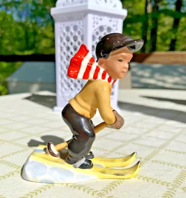 Vintage Boy On Ski Made In Germany Ceramic Figurine 4.5” • $9