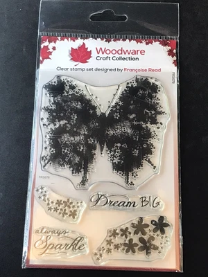 £2.99 • Buy Woodware Clear Stamp Set, Butterfly Sparkle Large Floral Butterfly Dream Big Etc