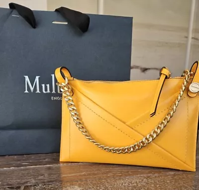 Mulberry Envelope Pouch Bag Yellow M Zipped Classic Leather BRAND NEW Genuine • £269