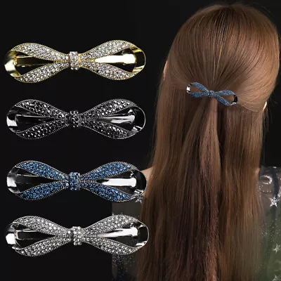 Women Bow Tie Crystal Rhinestone Hair Clip Barrette Hairpin Clips Ponytail Hair • £3.62