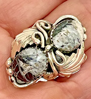 Navajo White Buffalo Turquoise Ring Sz 10 Sterling By G Smith  15.2g Thunderbird • $146.94