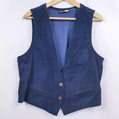 Vintage Hang Ten Corduroy Waistcoat Vest Sz L Navy Blue V Neck 80s 90s Twee • $25