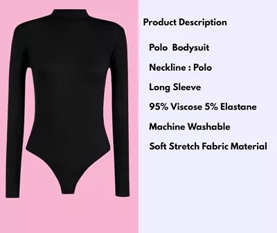 Womens Ladies Turtle Polo Neck Bodysuit Leotard Long Sleeve Top 8-26 • £4.99