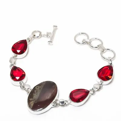 $3.99 • Buy Dragon Jasper, Garnet Gemstone Handmade Silver Jewelry Bracelet 7-8 