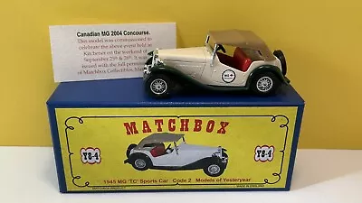 Matchbox Yesteryear Code 2 1945 Mg Tc Sports Car Canadian Mg 2004 Concourse  Mb • £22.95