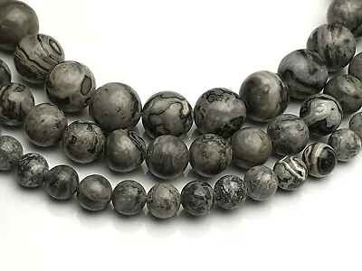 £3.41 • Buy Map Jasper Grey Gemstone Beads Round Ball 6/8/10mm Gemstone Beads