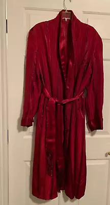 VTG Men's 1940's Long Red Stripped Belted Satin Robe / Smoking Jacket Size Large • $35