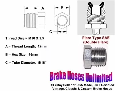 10 Pack - MALE TUBE NUTS - M16 X 1.5 Double Flare 5/16  Line • $28