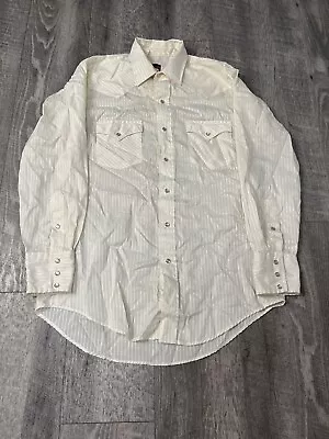 Vintage Karman Shirt Mens Large Cowboy Western Pearl Snap Extra Long Tail USA • $18