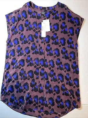 J Crew 100% Silk Top Blouse Purple Animal Print Cap Sleeve Sz 0 NWT $110 • $34.35