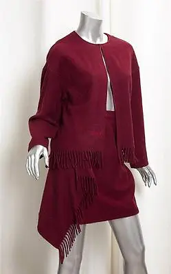 CHANEL Vintage Maroon Red Cashmere Fringe Jacket Skirt Suit / Outfit 38 • $795