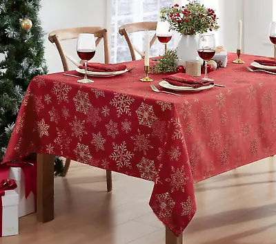 Fancy Metallic Snowflake Christmas No-Iron Soil Resistant Fabric Holiday Tablecl • $49.99