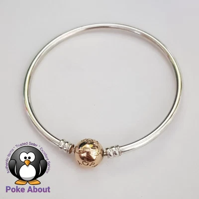 $250 • Buy Pandora Moments Bangle. Silver With 14ct Yellow Gold Ball Clasp 590718 17cm 