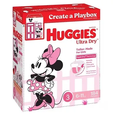 Huggies Girls' Ultra Dry Nappies Size 3 Crawler (6-11kg) 184 Nappies • $83